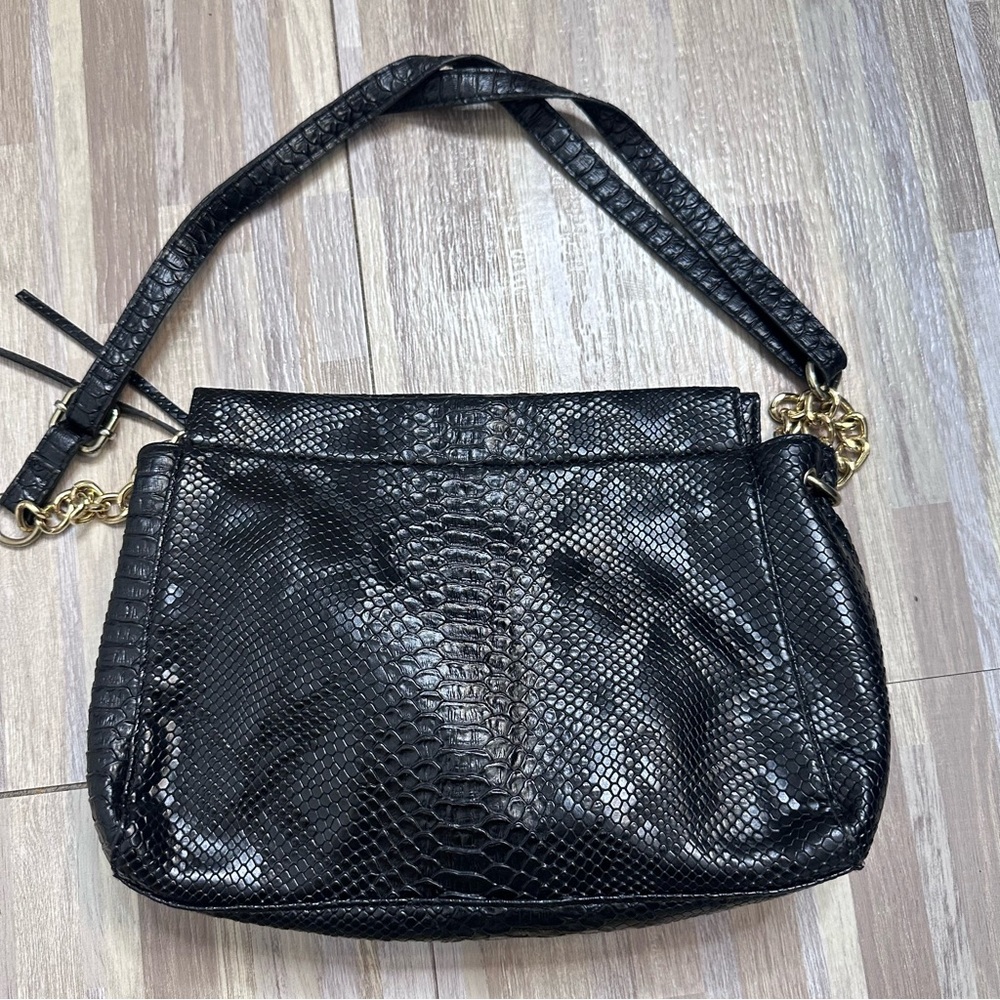 Nicole Miller Black Faux-Snake Shoulder Bag with Gold Accents - Picture 10 of 13